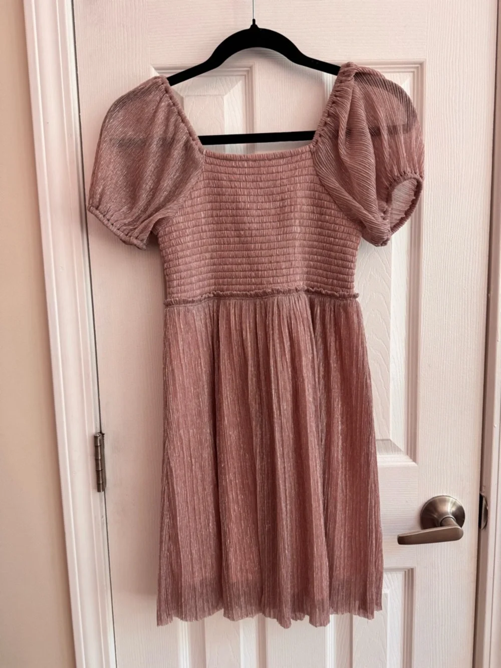 CREWCUTS • J CREW Shimmer Puff Sleeve Smocked Dress Pink Metallic Girls Size 10